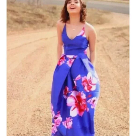 Floral Formal Dress S Strappy Bloom Ball Gown Pockets Prom Wedding Fairy Witch - Picture 3 of 14